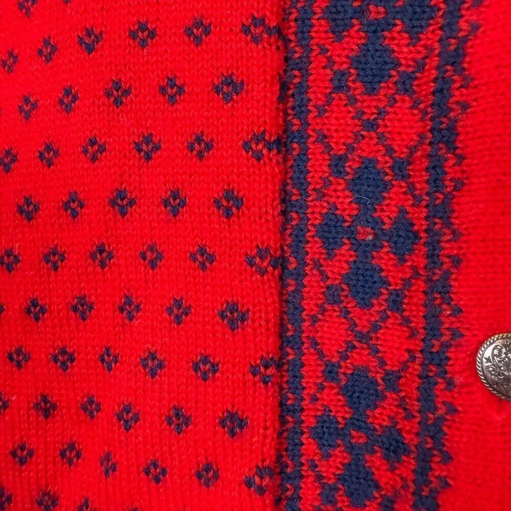 Vintage Pendleton Cardigan Womens L Red Wool Fair Isle Knit USA Button Sweater